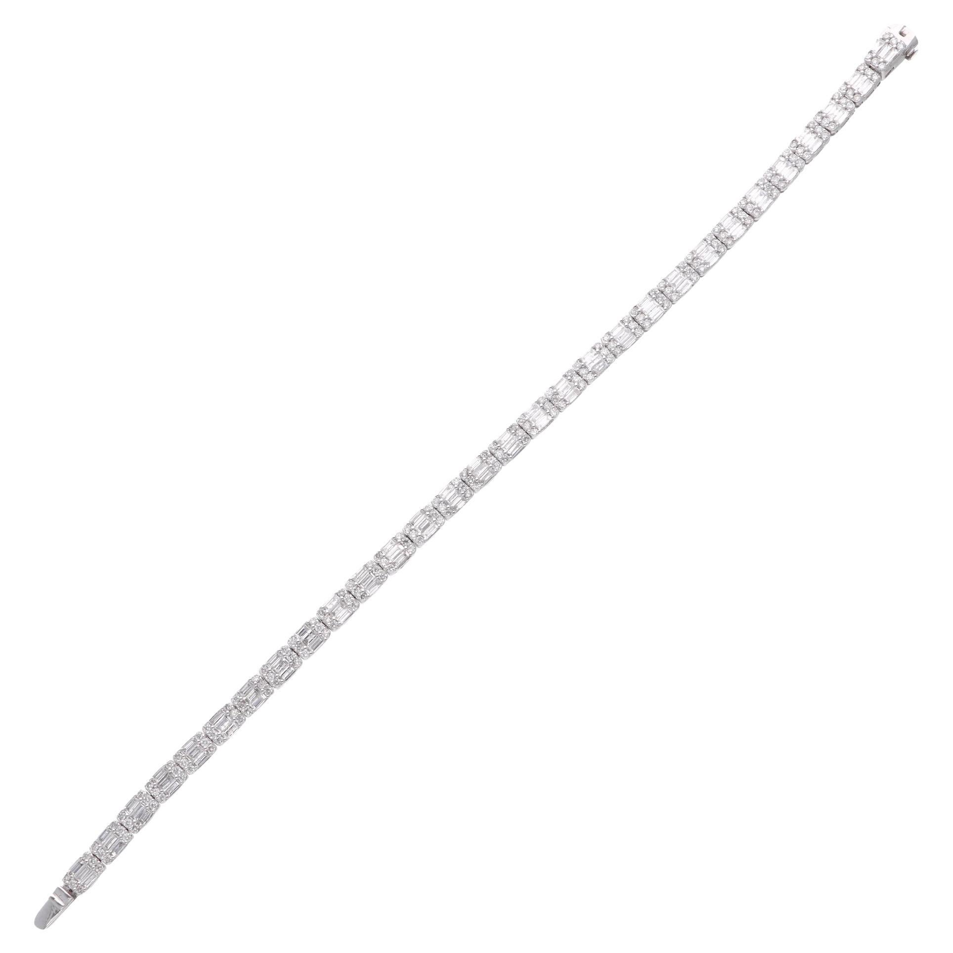 6,30 quilates SI Claridad HI Color Pulsera de diamantes baguette Oro blanco 14 quilates