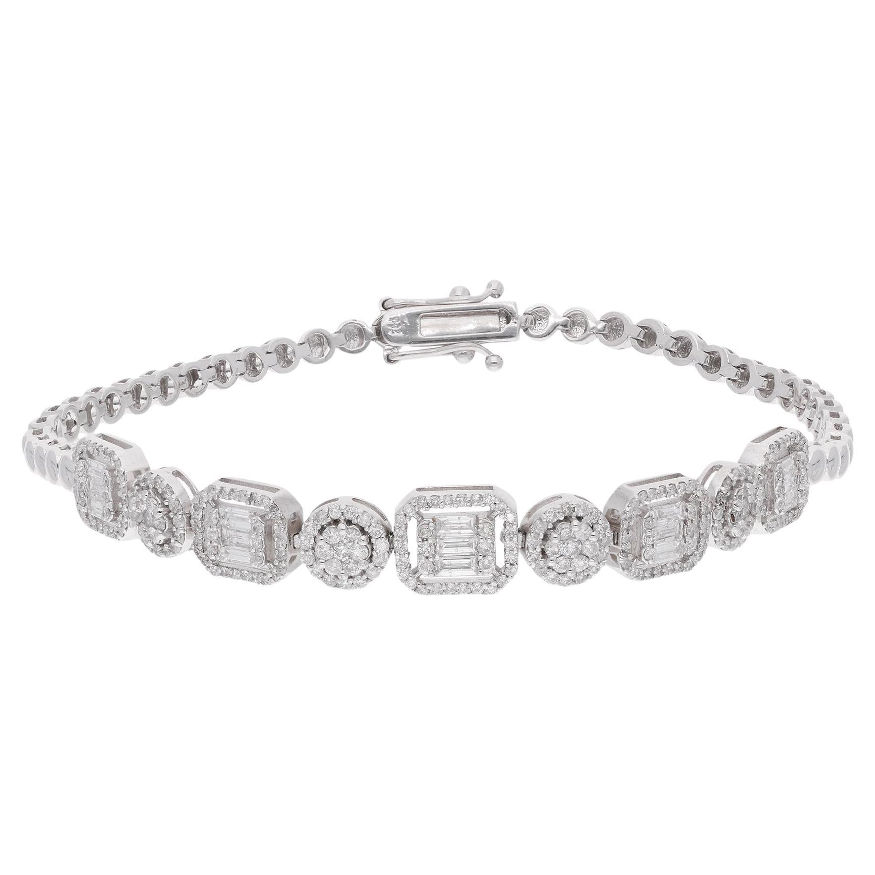 1,60ct SI Claridad HI Color Pulsera de Diamantes Baguette Oro Blanco 14 Kilates