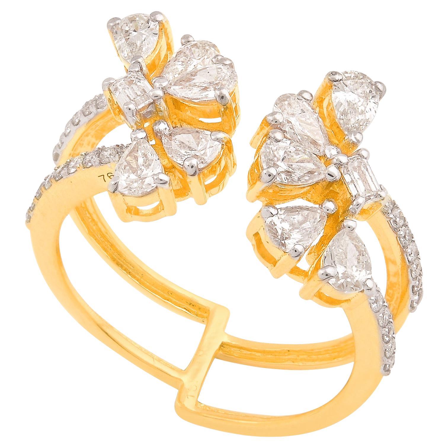 Natural 1.13 Carat Pear Diamond Cuff Ring Solid 14k Yellow Gold Handmade Jewelry For Sale