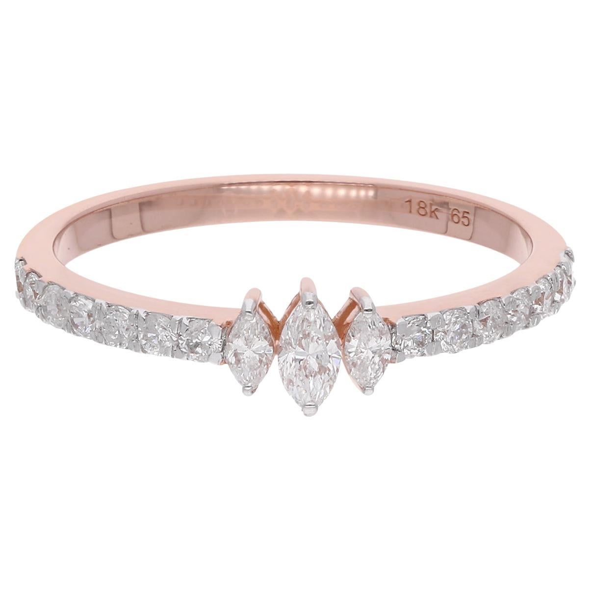 0.43ct. Marquise Round Diamond Band Ring 18 Karat Rose Gold Handmade Jewelry For Sale