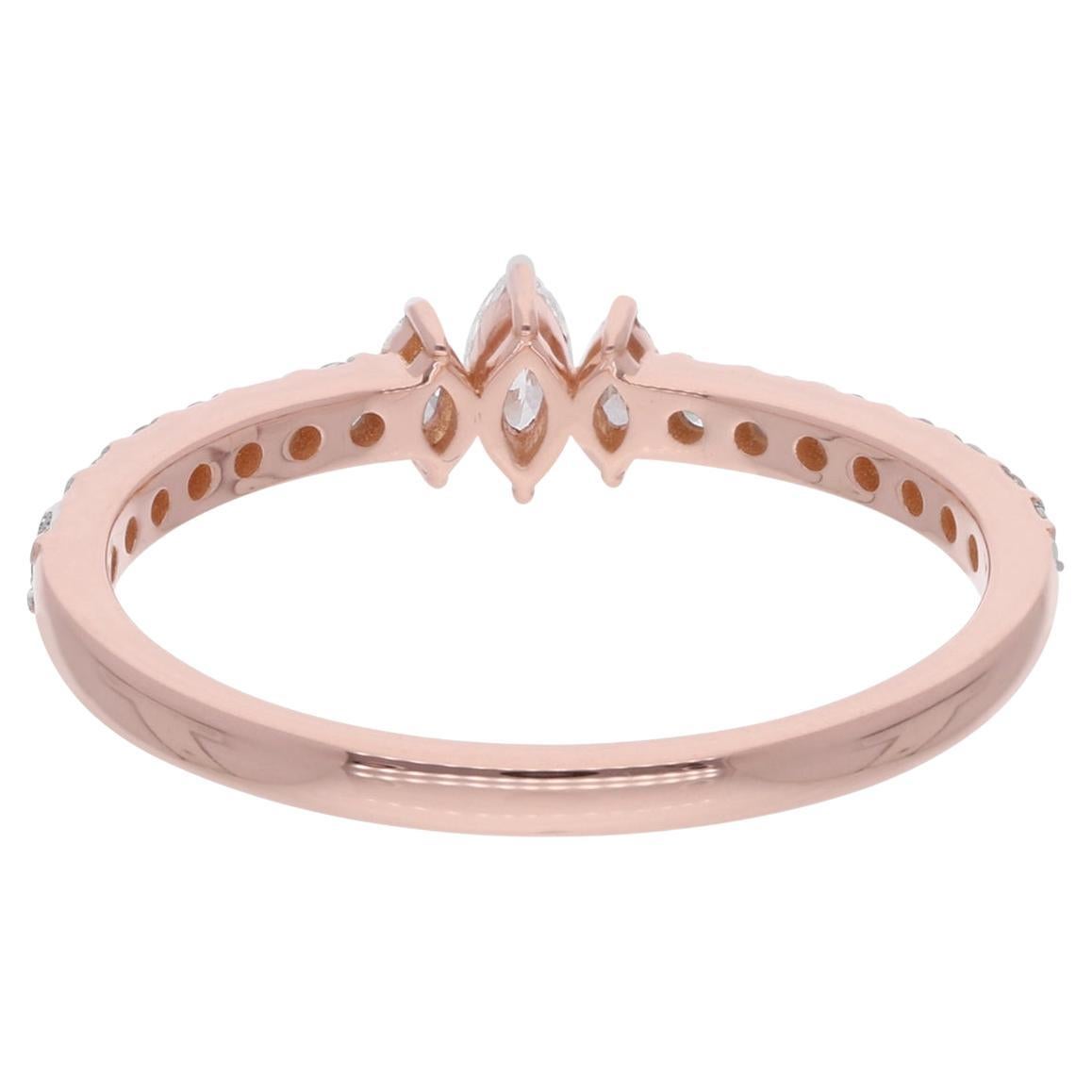 Modern 0.43ct. Marquise Round Diamond Band Ring 18 Karat Rose Gold Handmade Jewelry For Sale