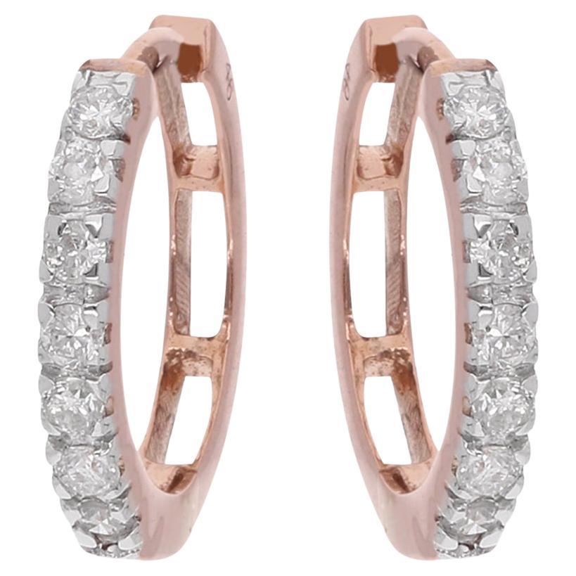 Boucles d'oreilles en or rose 18 carats avec pavé de diamants 0,15 carat, fabrication artisanale