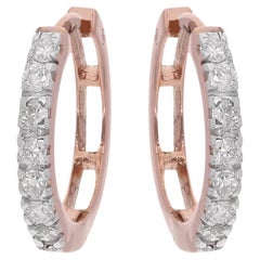 Boucles d'oreilles en or rose 18 carats avec pavé de diamants 0,15 carat, fabrication artisanale
