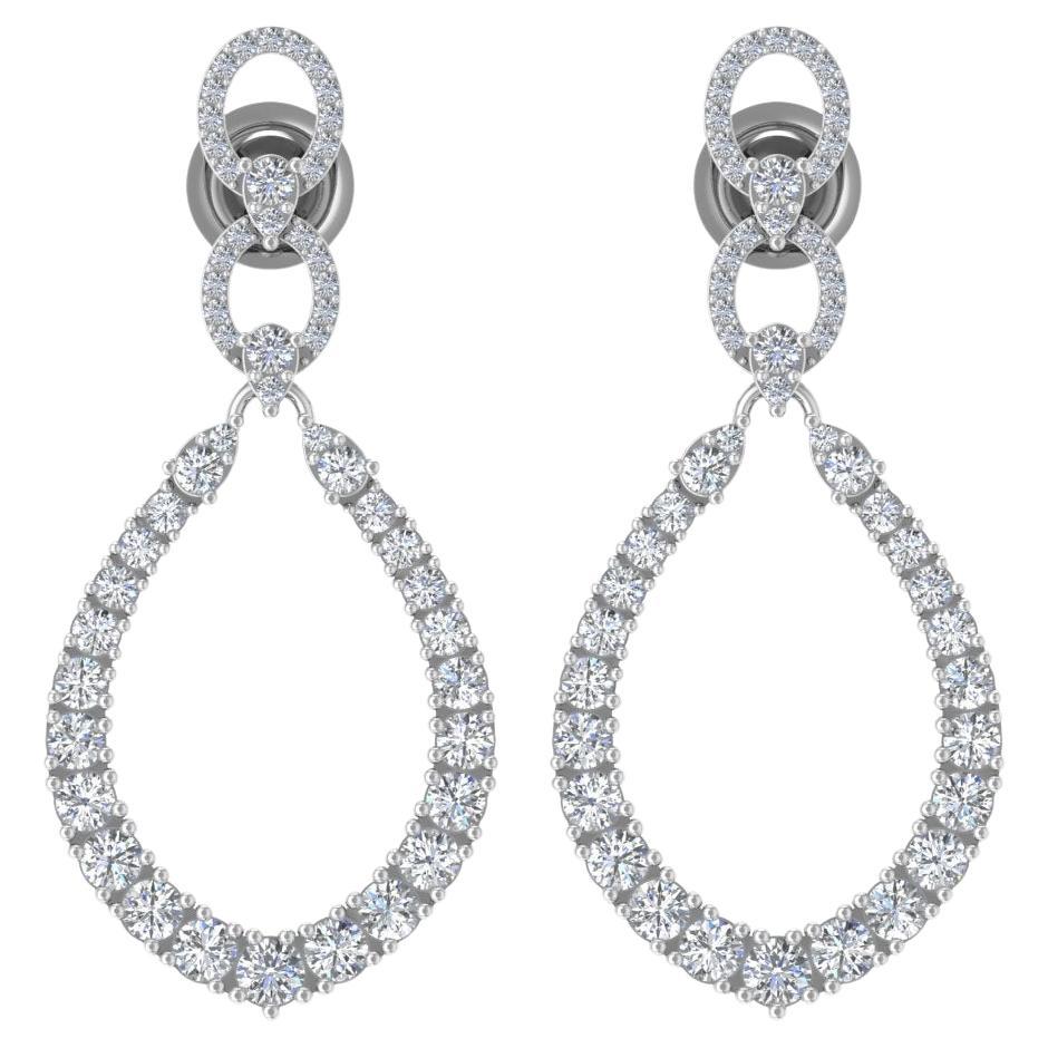 Natural 3.3 Carat Diamond Dangle Earrings 18 Karat White Gold Handmade Jewelry For Sale