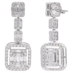 2,90 Carati Baguette Diamond Dangle Orecchini in oro bianco 18 carati Gioielli fatti a mano
