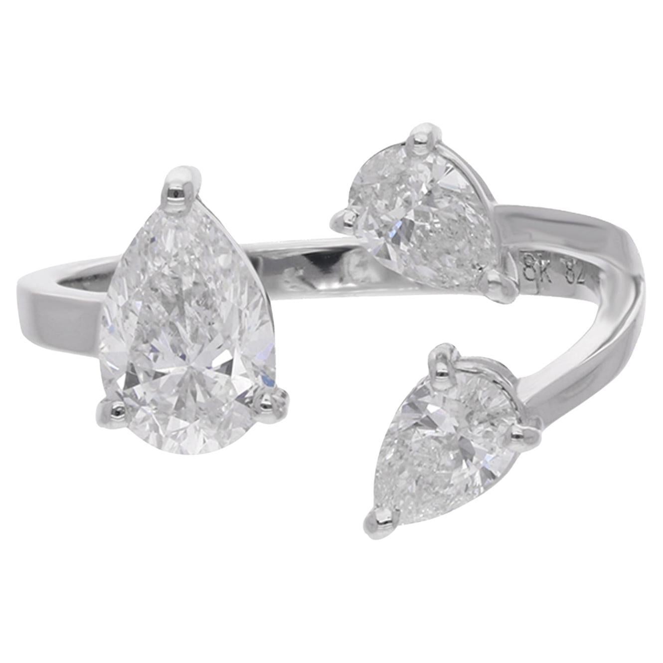 Anello con tre diamanti da 1,62 carati Gioielli fatti a mano in oro bianco massiccio 18 carati