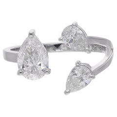 1.62 Carat Three Diamond Cuff Ring 18 Karat Solid White Gold Handmade Jewelry