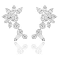 4 Carat Baguette Round Diamond Ear Cuff Earrings 18 Karat White Gold Jewelry