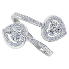 Bague enveloppante en or blanc 18 carats avec cœur et diamants ronds de 1,54 carat, faite à la main