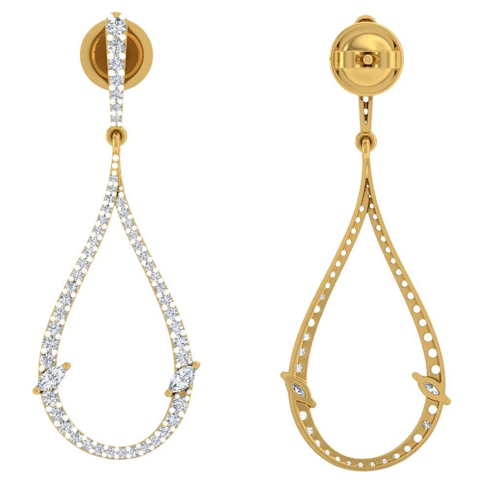 Pendants d'oreilles en or jaune 14 carats avec diamants marquises naturels de 1,20 carat