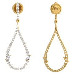 Pendants d'oreilles en or jaune 14 carats avec diamants marquises naturels de 1,20 carat