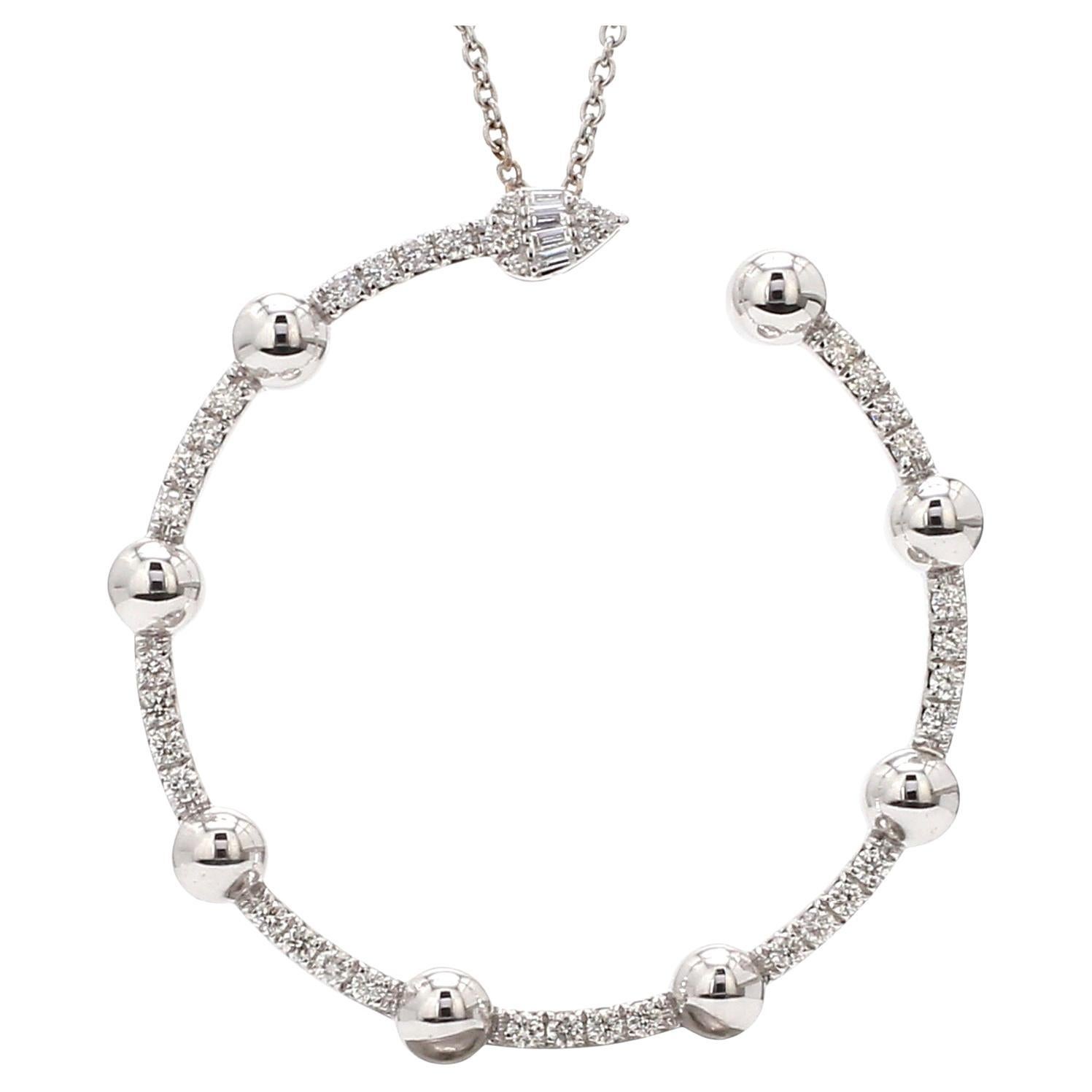 Collier pendentif en or blanc 18 carats avec pavé de diamants de 0,80 carat, fabrication artisanale
