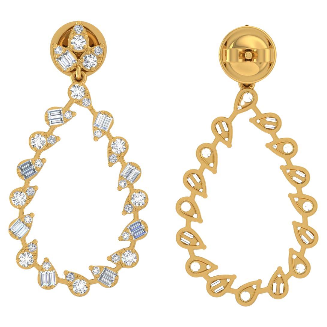 Real 1.30 Carat Baguette Diamond Dangle Earrings 18 Karat Yellow Gold Jewelry For Sale
