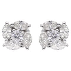 2.25 Ct Marquise Round Diamond Stud Earrings 18 Karat White Gold Fine Jewelry