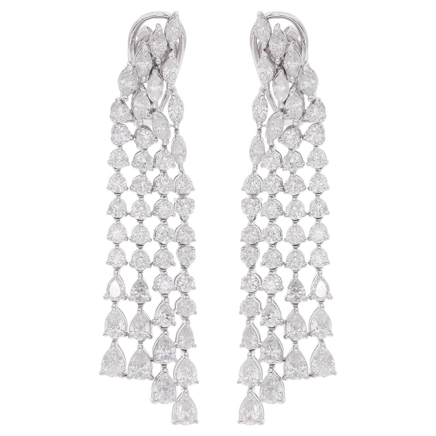7.28 Carat Round Pear Diamond Chandelier Earrings 18 Karat White Gold Jewelry
