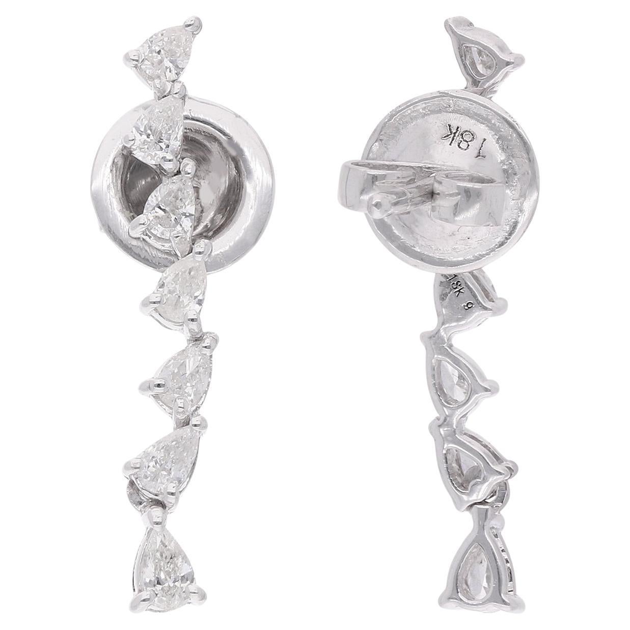 Boucles d'oreilles en or blanc 18 carats avec diamants en forme de poire de 0,54 carat, fabrication artisanale