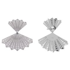 Pendientes de doble abanico con pavé de diamantes de 5,71 quilates Joyería de oro blanco de 18 quilates hecha a mano