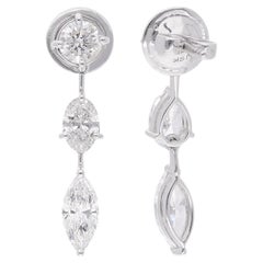 Marquise Oval & Round Diamond Dangle Earrings 18 Karat White Gold Fine Jewelry