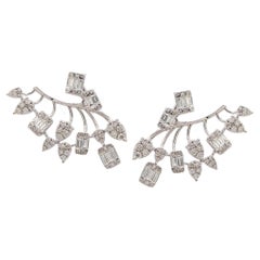 2.80 Carat Baguette Round Diamond Earrings 18 Karat White Gold Handmade Jewelry