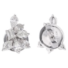 Boucles d'oreilles poire naturelle et diamant taille émeraude en or blanc 18 carats