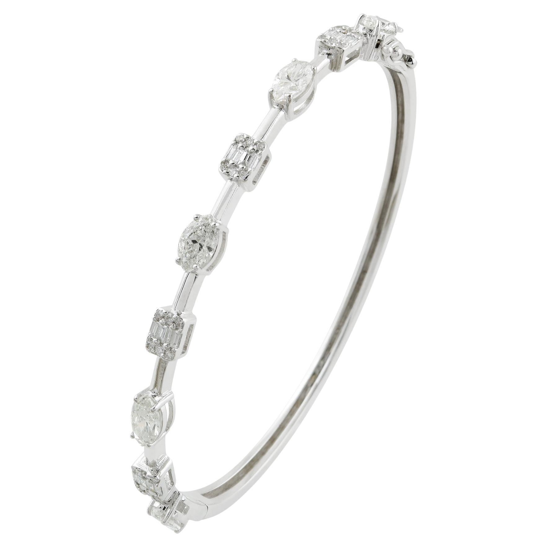 2.45 Carat SI/HI Marquise Diamond Sleek Bracelet 14 Karat White Gold Jewelry
