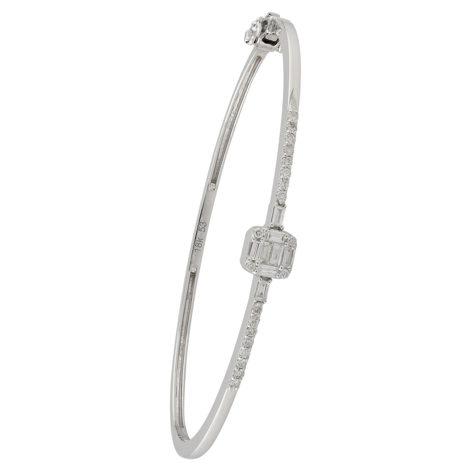 Bracciale con diamanti tondi e baguette da 0,45 carati in oro bianco 18 carati