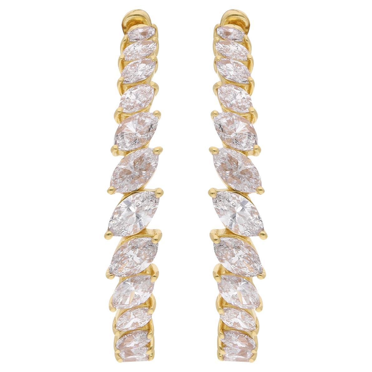 Créoles en or jaune 18 carats avec diamants taille marquise de 2,65 carats, fabrication artisanale