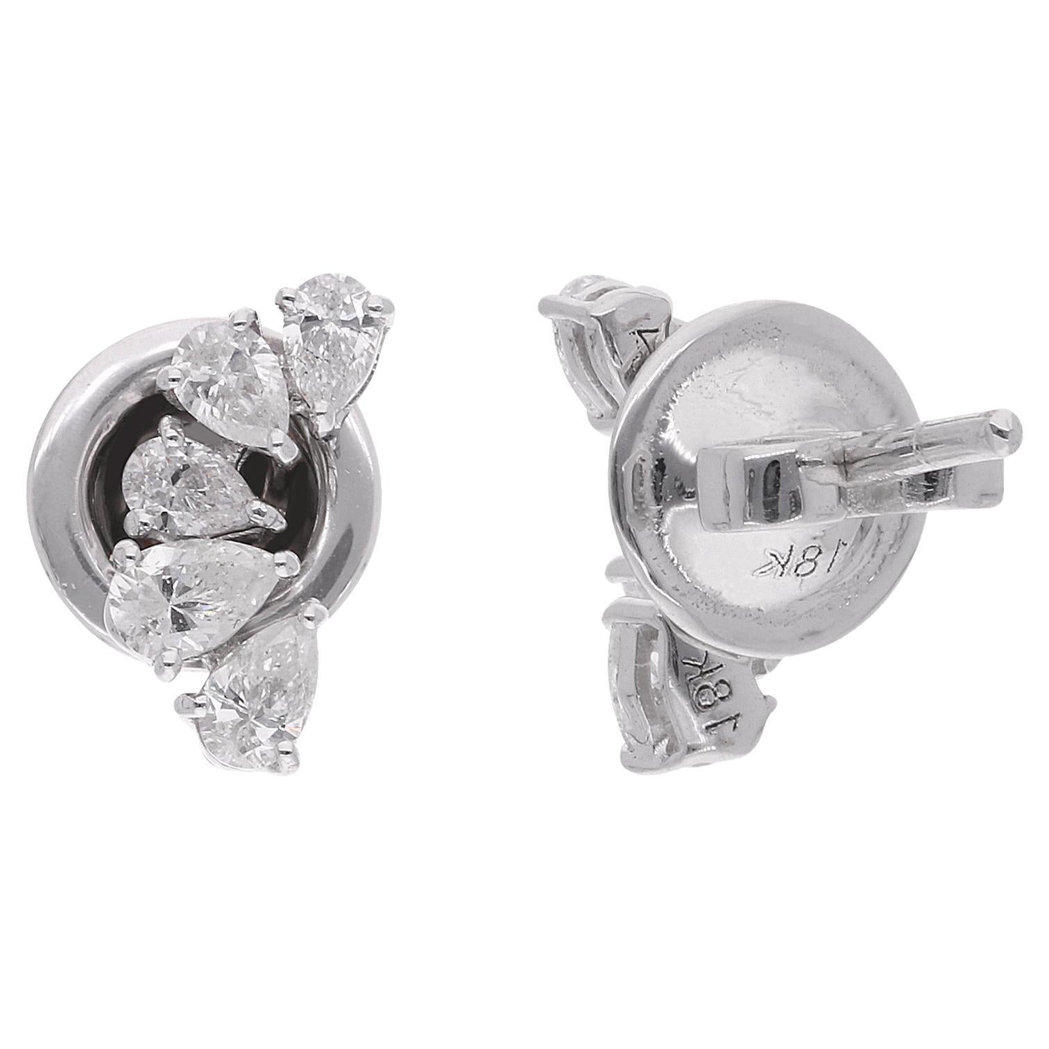 0.52 Carat Pear Shape Diamond Stud Earrings 18 Karat White Gold Handmade Jewelry