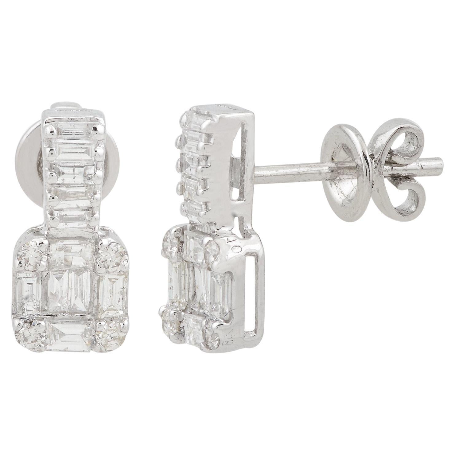 0.7 Carat Diamond Cluster Stud Earrings 10 Karat White Gold Handmade Jewelry