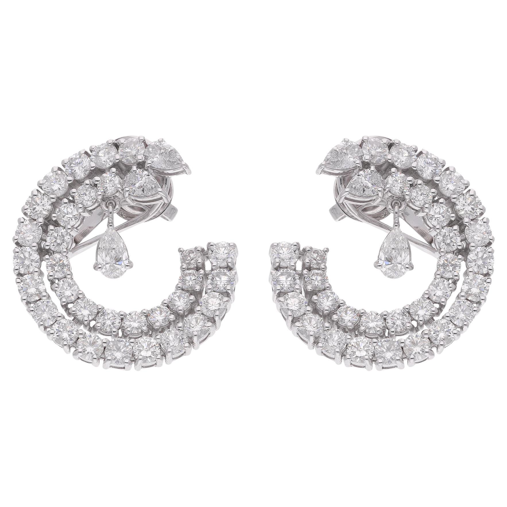 Boucles d
oreilles en or blanc 14 carats avec diamants ronds et poire de 5 carats, fabrication artisanale