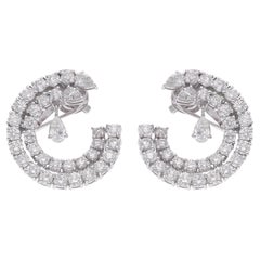 Boucles d
oreilles en or blanc 14 carats avec diamants ronds et poire de 5 carats, fabrication artisanale