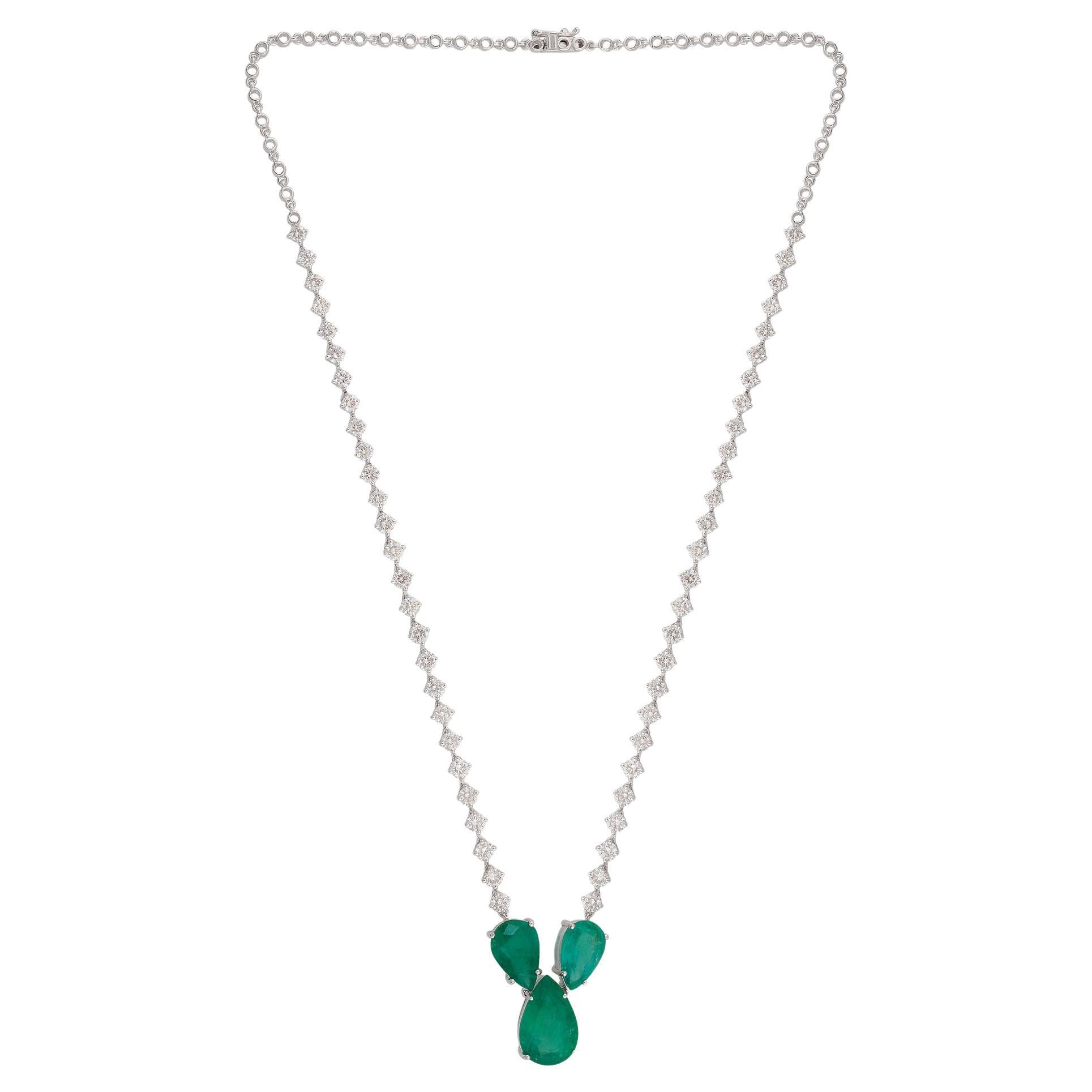 Collana Charm con gemma di smeraldo dello Zambia Diamante in oro bianco 18 carati Gioielli di pregio