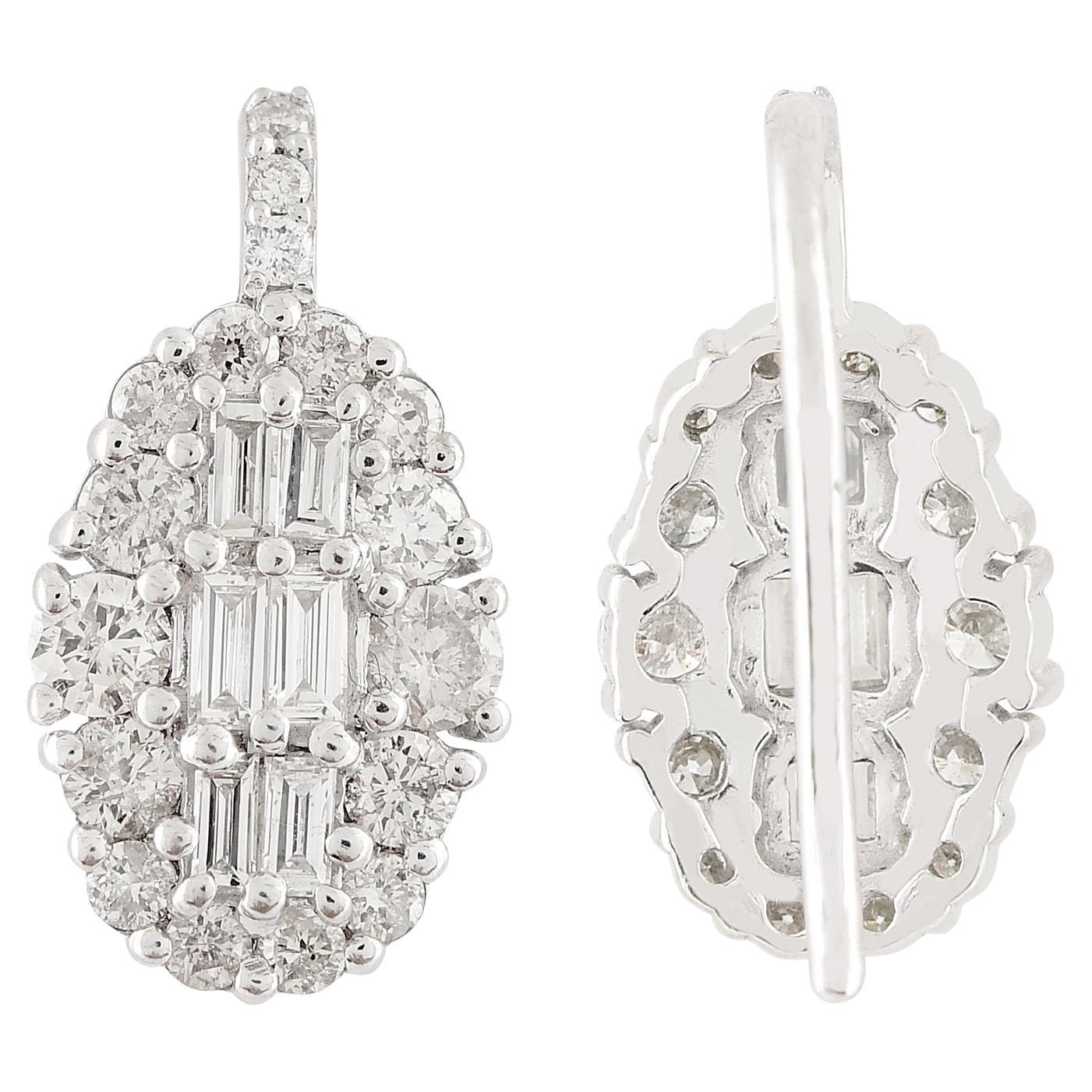 1.01 Carat Baguette Diamond Designer Hook Earrings Solid 10k White Gold Jewelry en vente