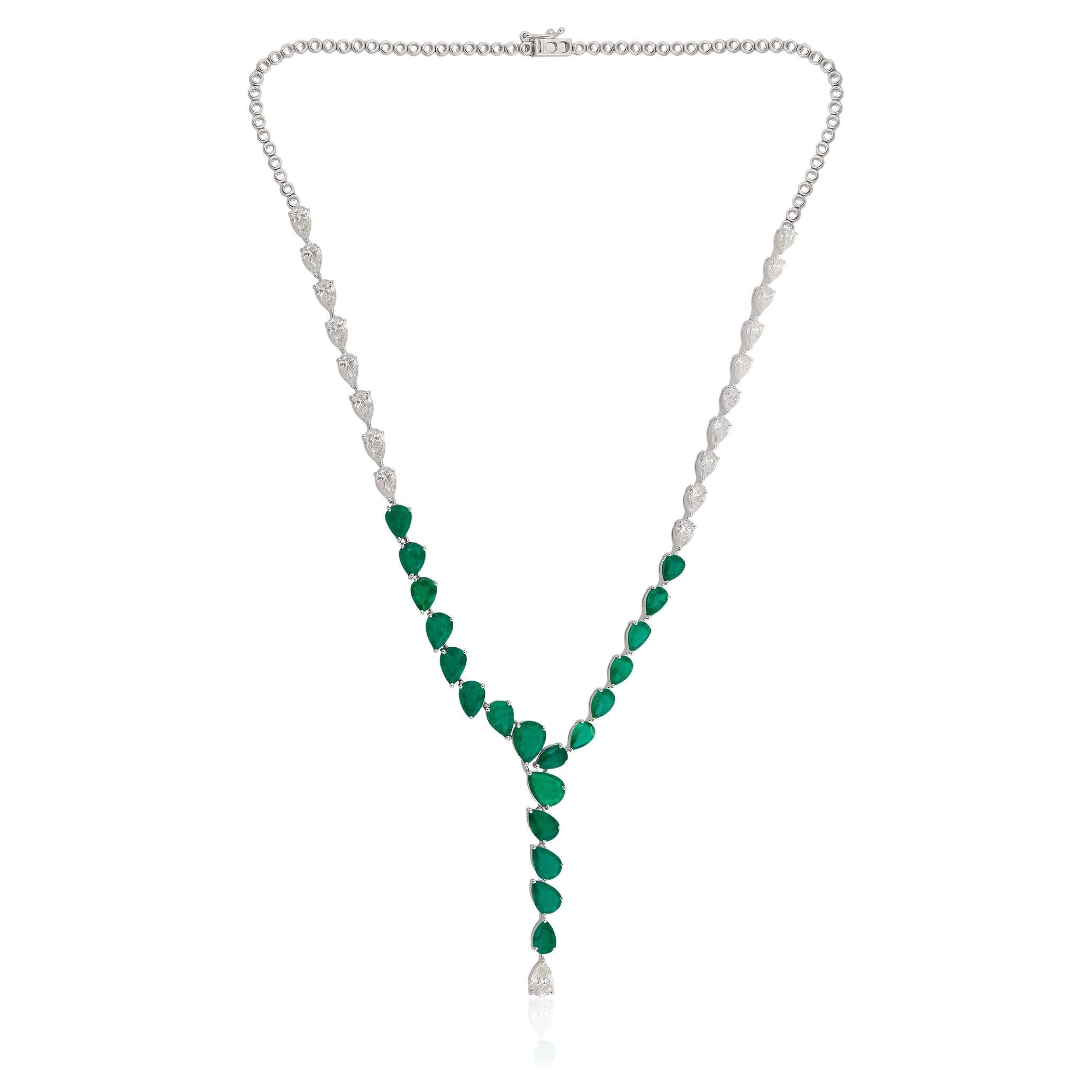 Collana di smeraldi dello Zambia con diamante in oro bianco 18 carati Gioielli di pregio
