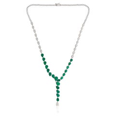 Birne Sambia Smaragd Edelstein Halskette Diamant 18 Karat Weißgold Feine Juwelen