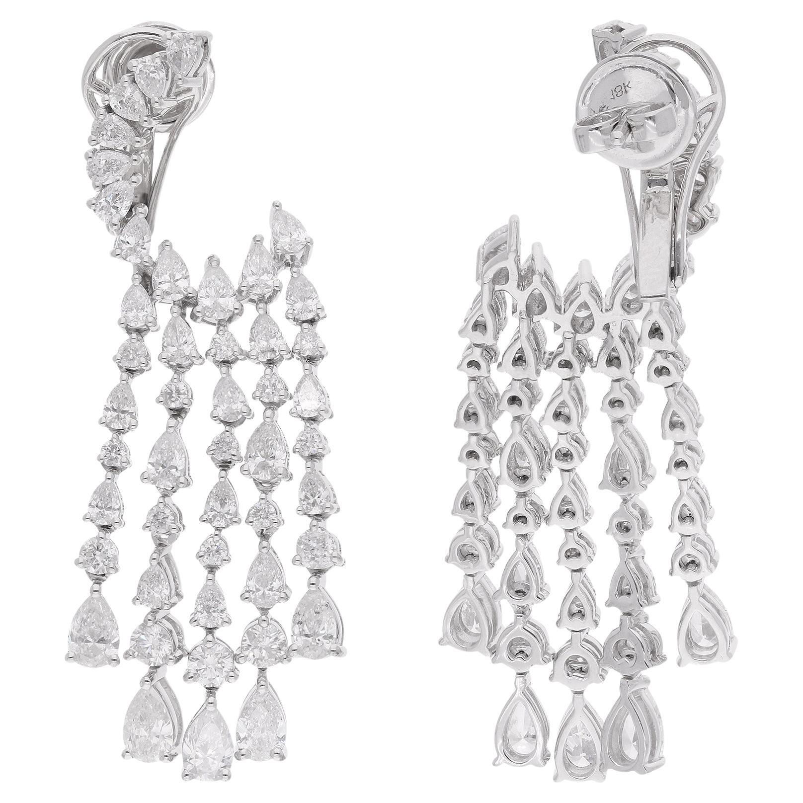 Orecchini a lampadario con diamanti tondi e pera da 5,95 carati Gioielli in oro bianco 18 carati