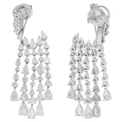 Orecchini a lampadario con diamanti tondi e pera da 5,95 carati Gioielli in oro bianco 18 carati