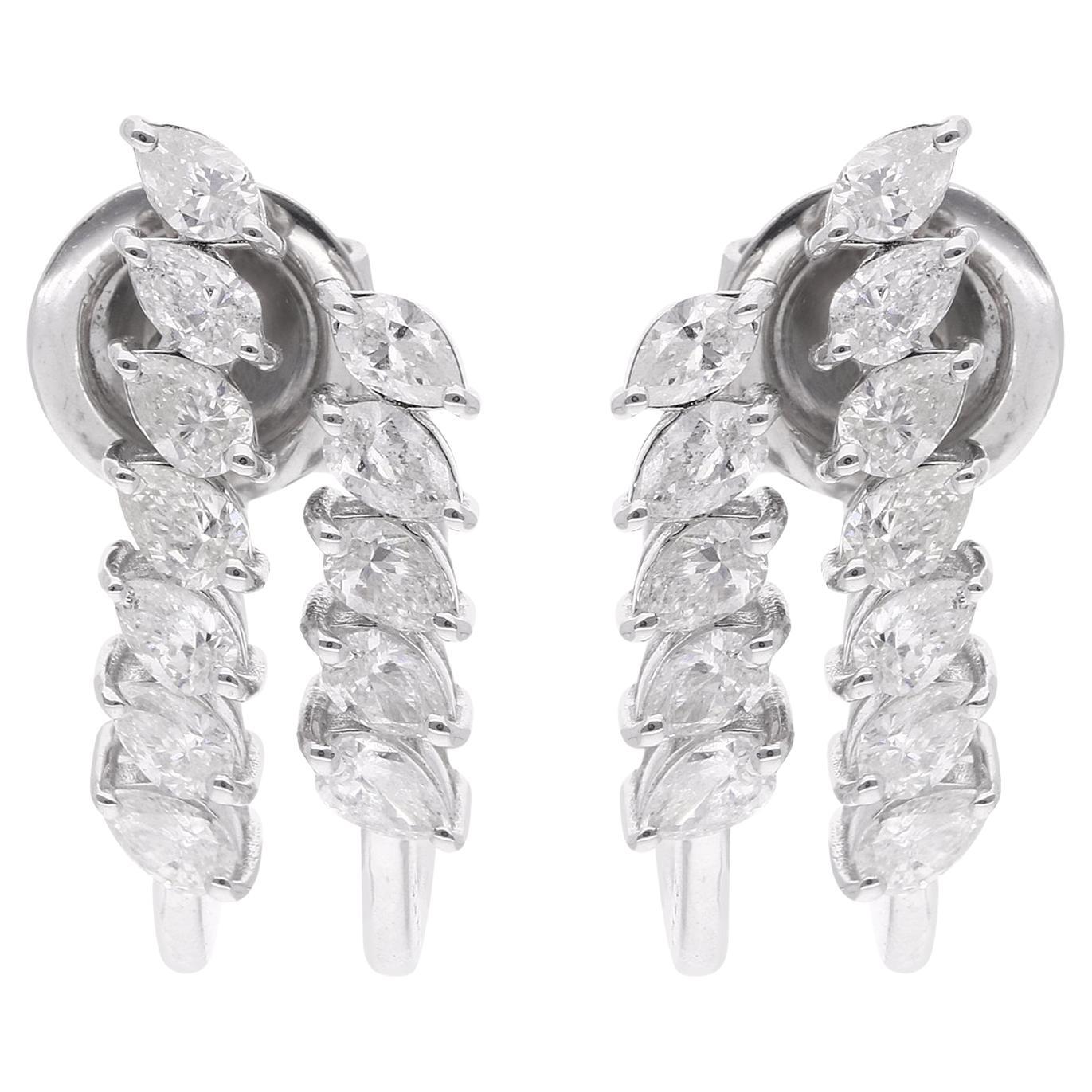 Pendientes de diamantes pera naturales de 1,22 quilates y oro blanco de 14 quilates Joyería hecha a mano
