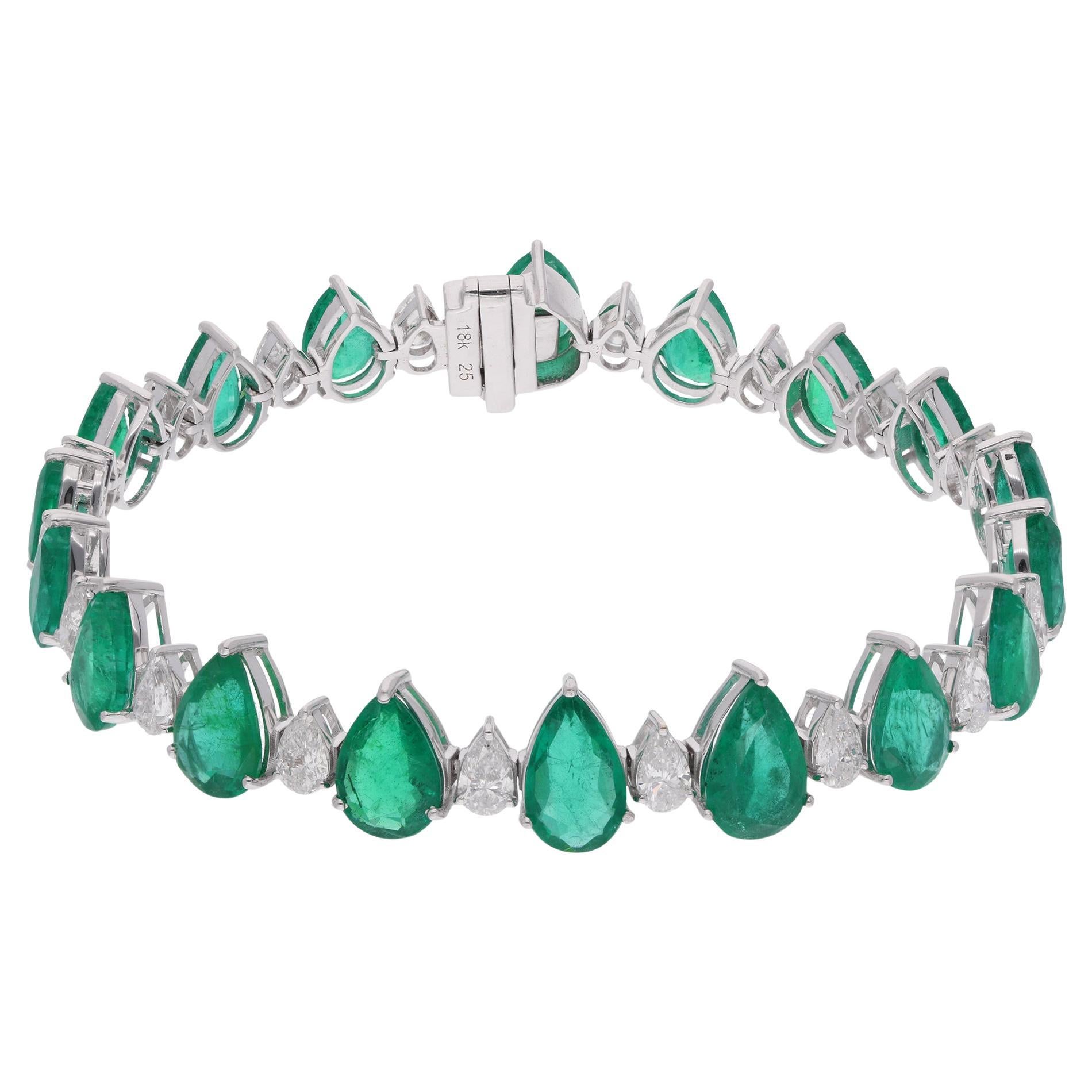 Bracciale di smeraldo dello Zambia con pera e diamante in oro bianco 18 carati Gioielli di pregio