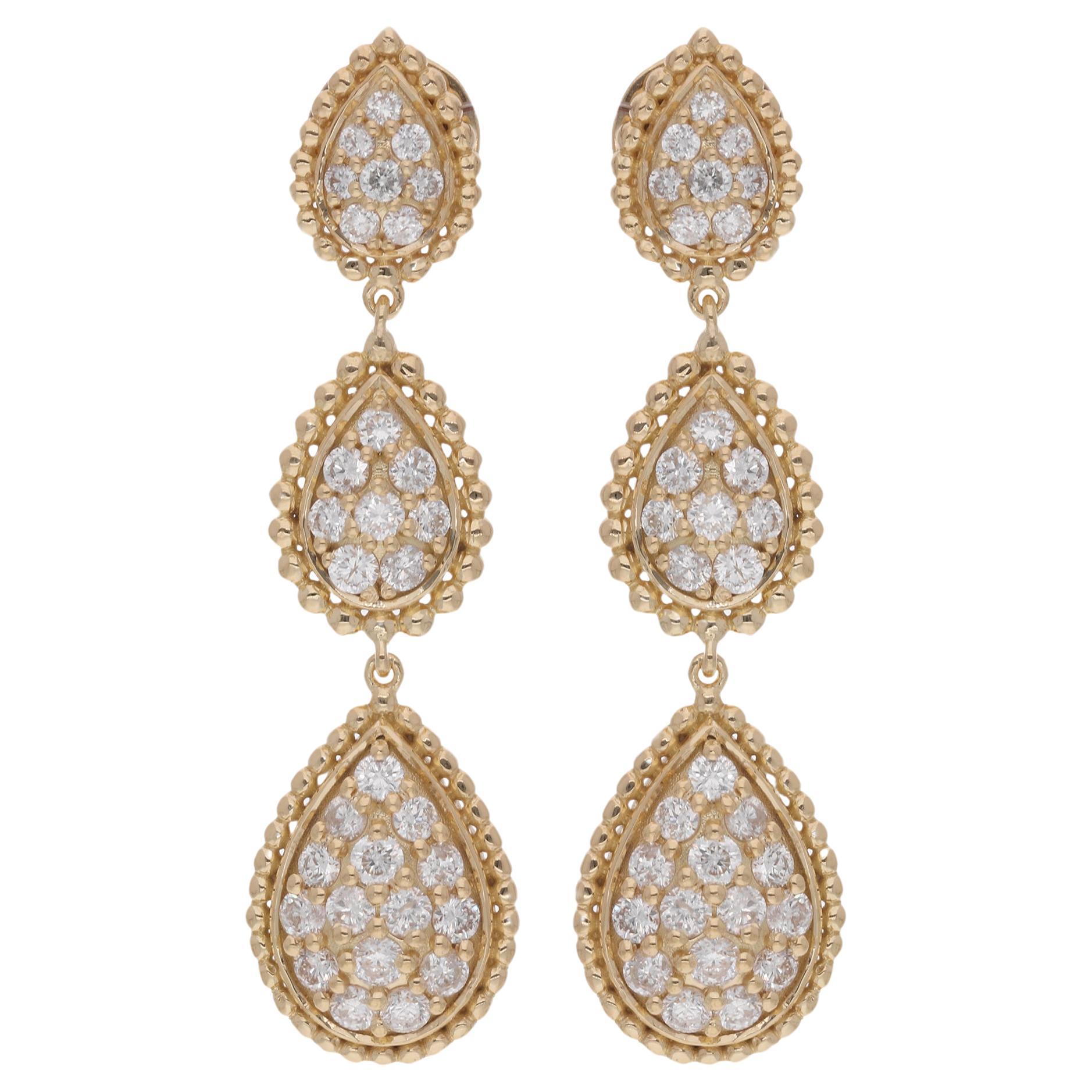 Boucles d'oreilles pendantes en or jaune 18 carats avec diamant Nature 1.75 carat SI/HI