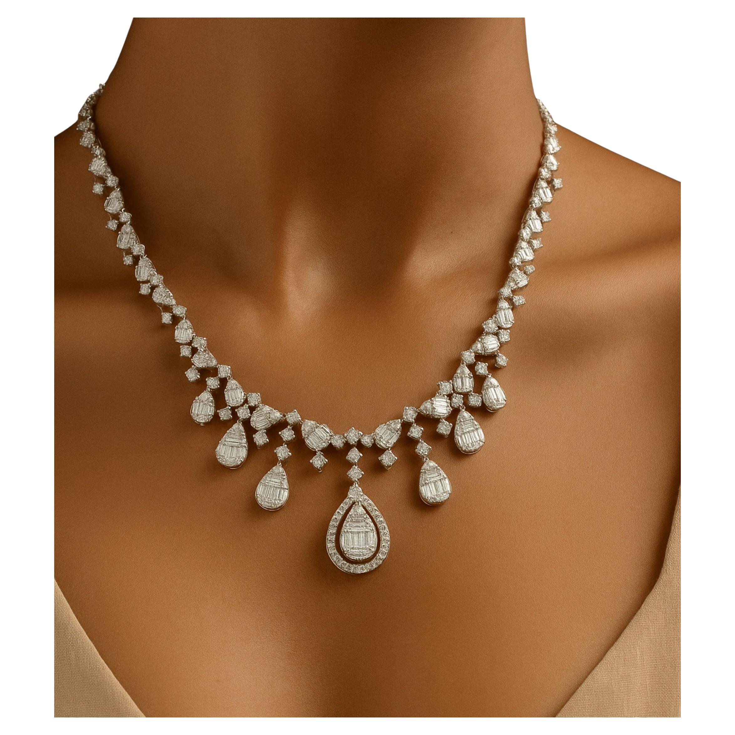 7,40 carati SI Clarity HI Color Collana di diamanti in oro bianco 14 carati Gioielli di pregio