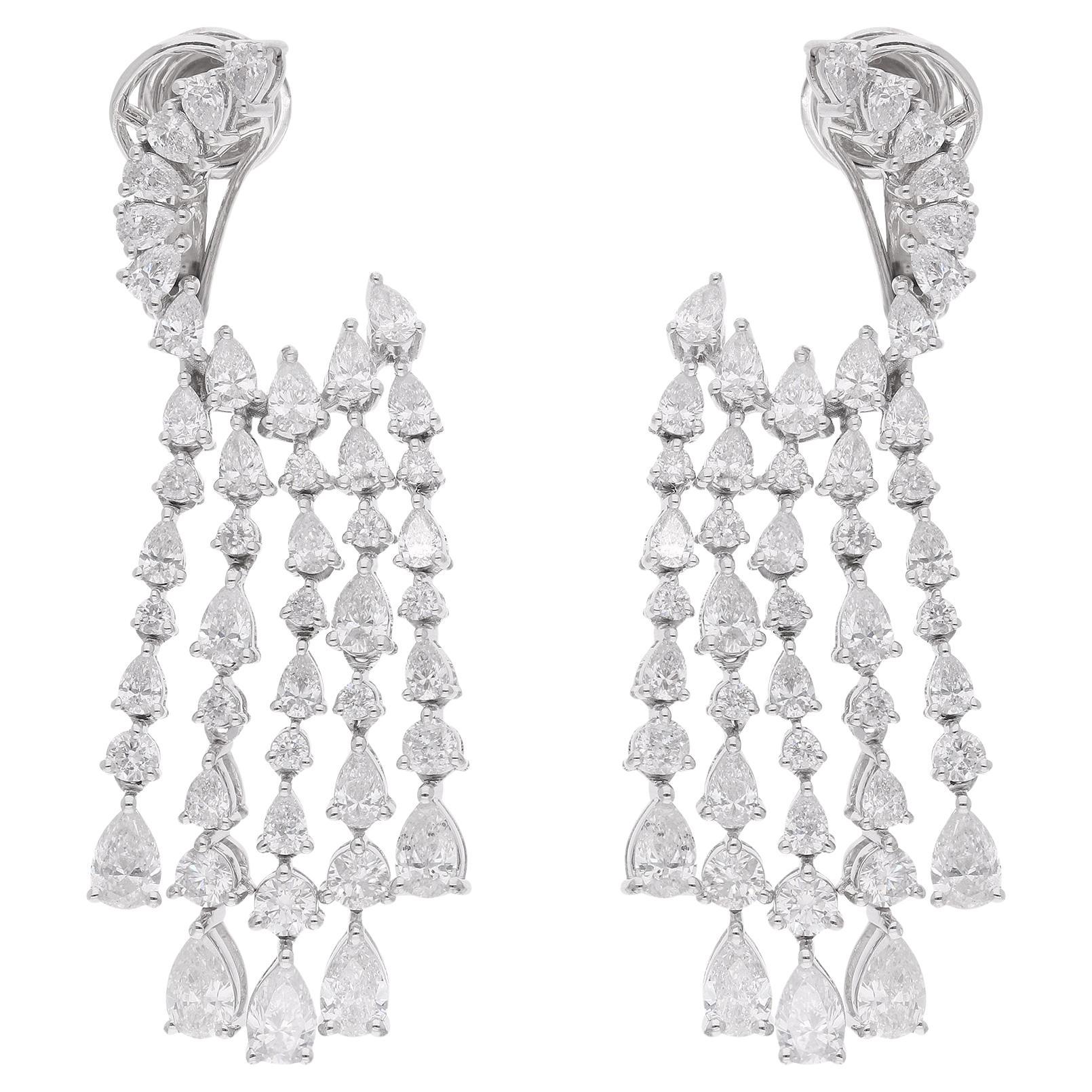 Orecchini a lampadario con diamanti tondi e pera da 5,95 carati Gioielli in oro bianco 14 carati