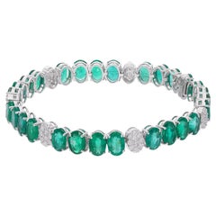 Ovaler sambischer Smaragd Edelstein-Armband Diamant Pave 18 Karat Weißgold Schmuck