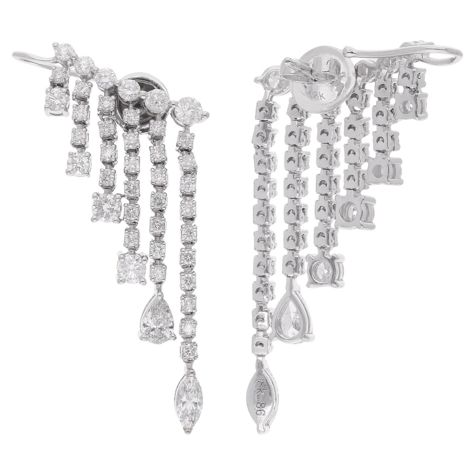 Orecchini a lampadario con pera, marquise e diamanti rotondi da 3,75 carati in oro bianco 18 carati in vendita
