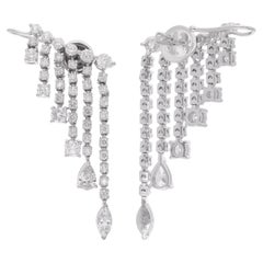 Orecchini a lampadario con pera, marquise e diamanti rotondi da 3,75 carati in oro bianco 18 carati
