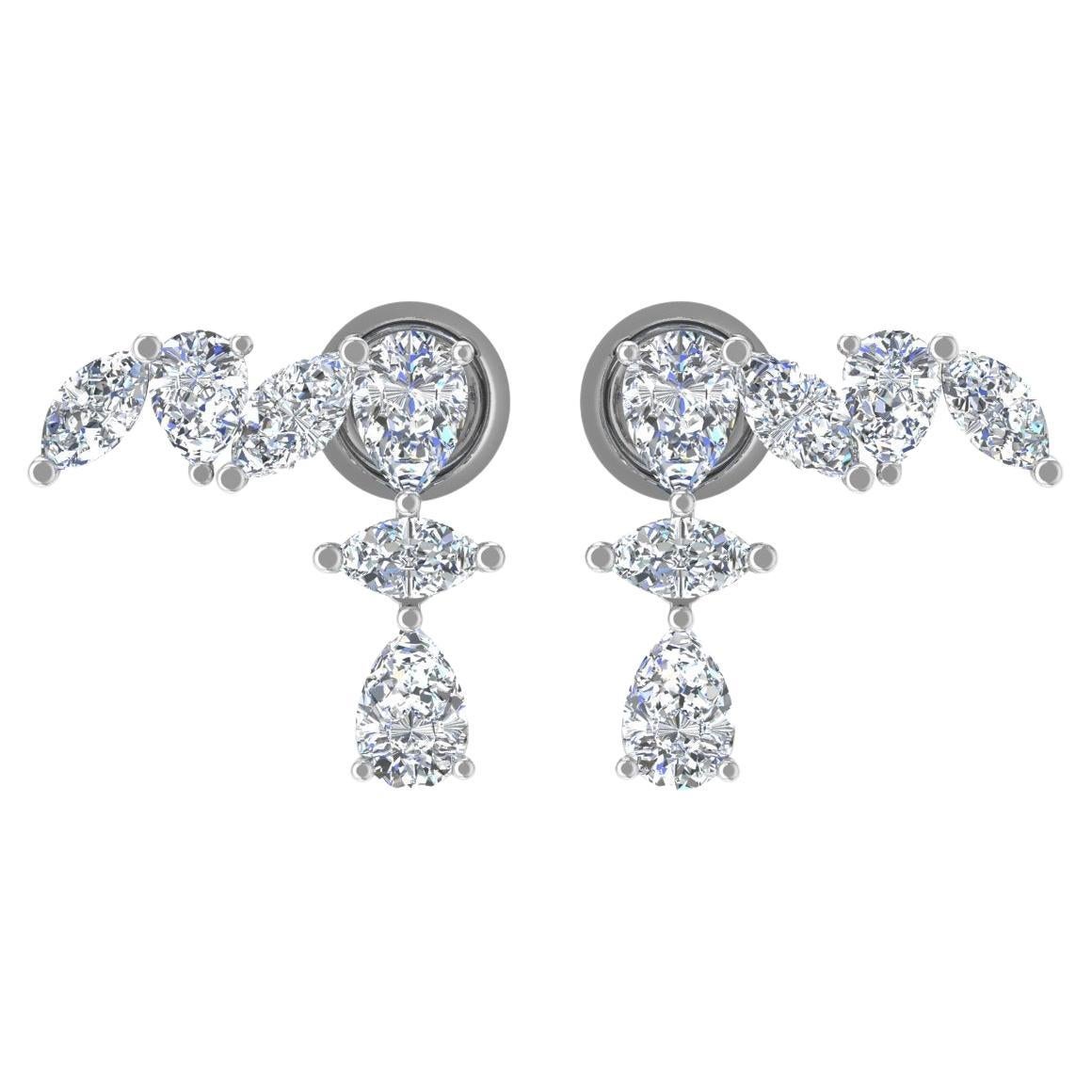 Natural 2.91 Carat Marquise & Pear Diamond Earrings 14 Karat White Gold Jewelry For Sale