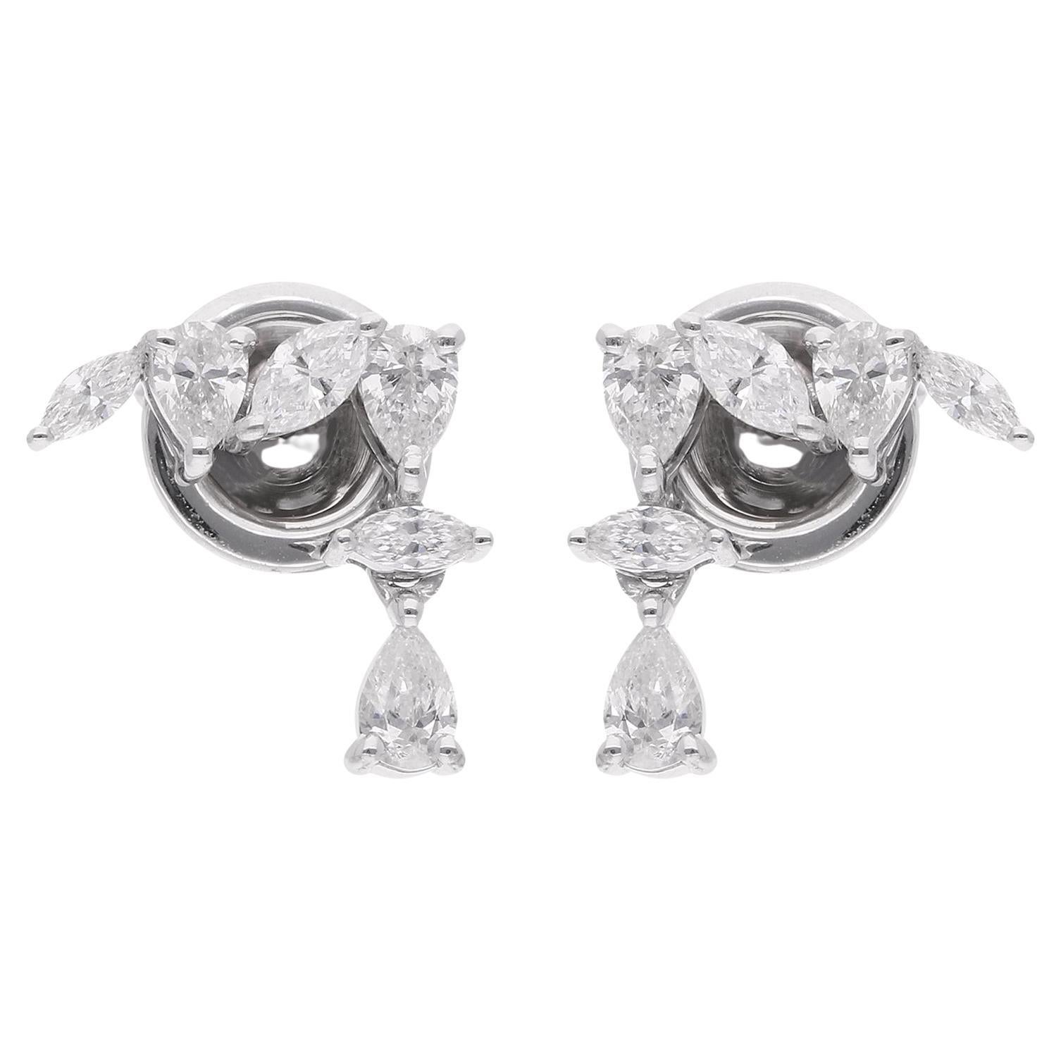 Boucles d
oreilles en or blanc 14 carats avec diamants naturels taille marquise et poire de 2,91 carats