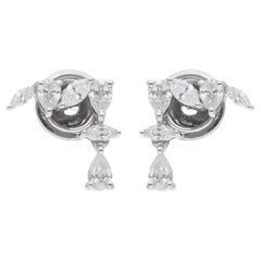 Boucles d
oreilles en or blanc 14 carats avec diamants naturels taille marquise et poire de 2,91 carats