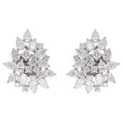 Clous d
oreilles véritables en or blanc 18 carats avec diamants ronds et poire de 3,30 carats
