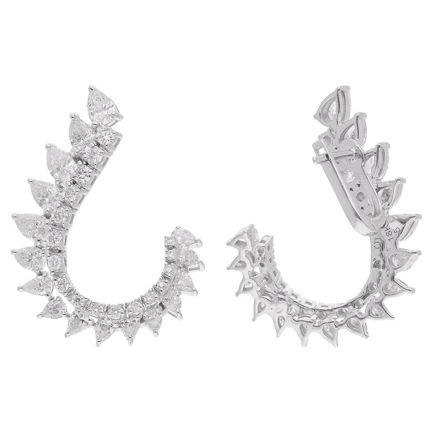 Orecchini ad ala con pera naturale e diamante rotondo da 3,79 carati Gioielli in oro bianco 18 carati